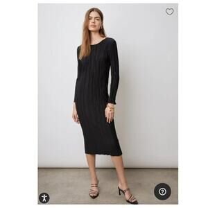 Rails Jordy Dress Long Sleeve Pleated Midi Dress in Black Size Medium